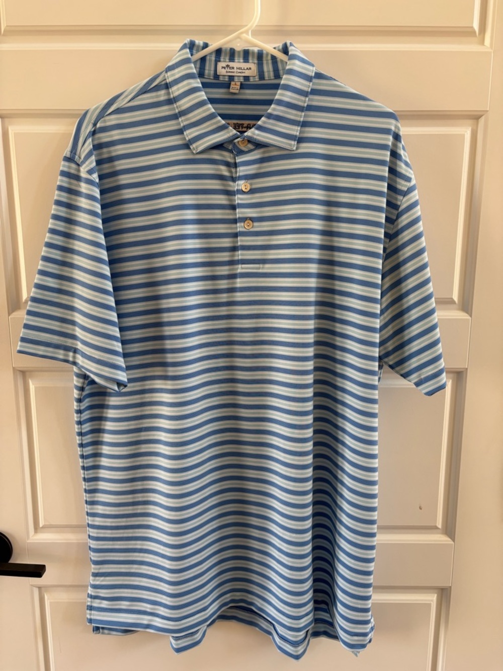 Peter Millar Summer Comfort Polo Shirt Blue Striped Men’s Large Golf Performance